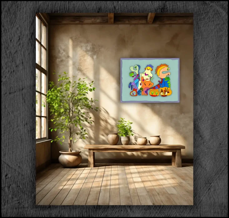 example of an aquarelle, Giclée museum quality, print on the wall of a room