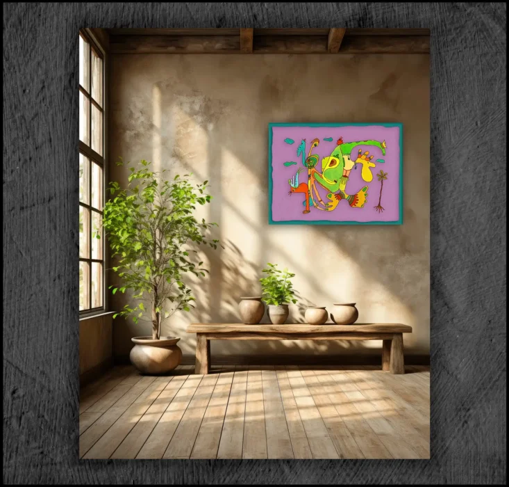 example of an aquarelle, Giclée museum quality, print on the wall of a room