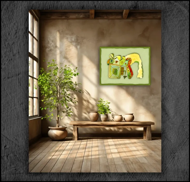 example of an aquarelle, Giclée museum quality, print on the wall of a room