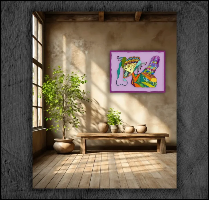 example of an aquarelle, Giclée museum quality, print on the wall of a room