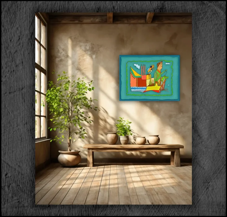 example of an aquarelle, Giclée museum quality, print on the wall of a room