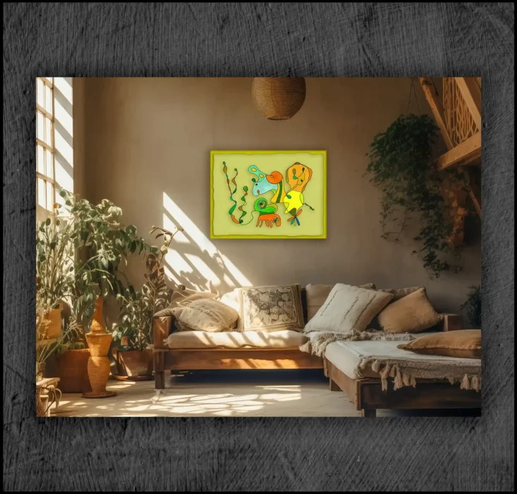 example of an aquarelle, Giclée museum quality, print on the wall of a room