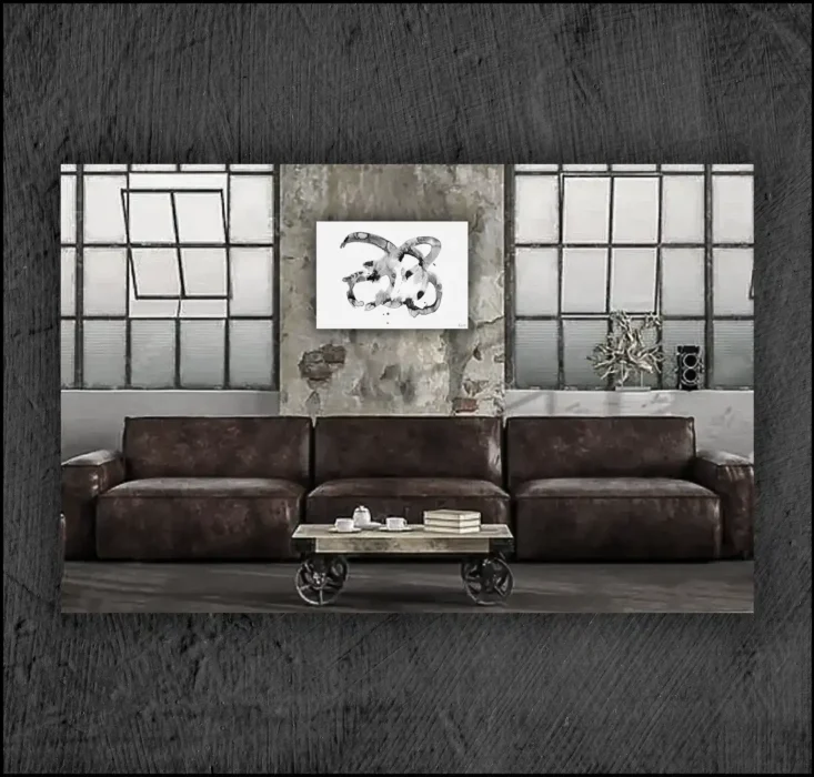 Example of an abstract chinese ink, musuem quality Giclée print on the wall of a room