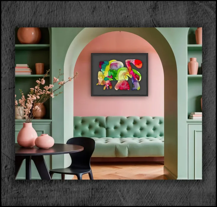 example of an aquarelle, Giclée museum quality, print on the wall of a room