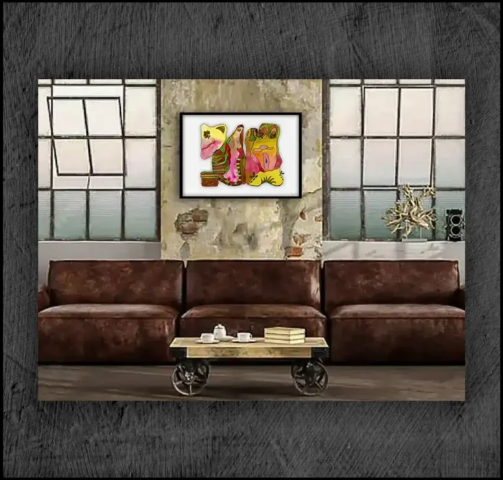 example of an aquarelle, Giclée museum quality, print on the wall of a room