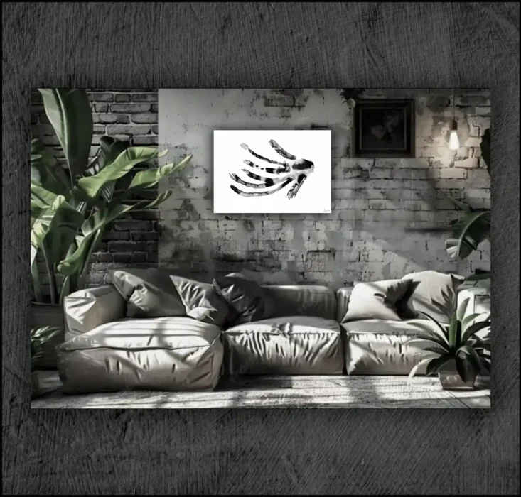 Example of an abstract chinese ink, musuem quality Giclée print on the wall of a room