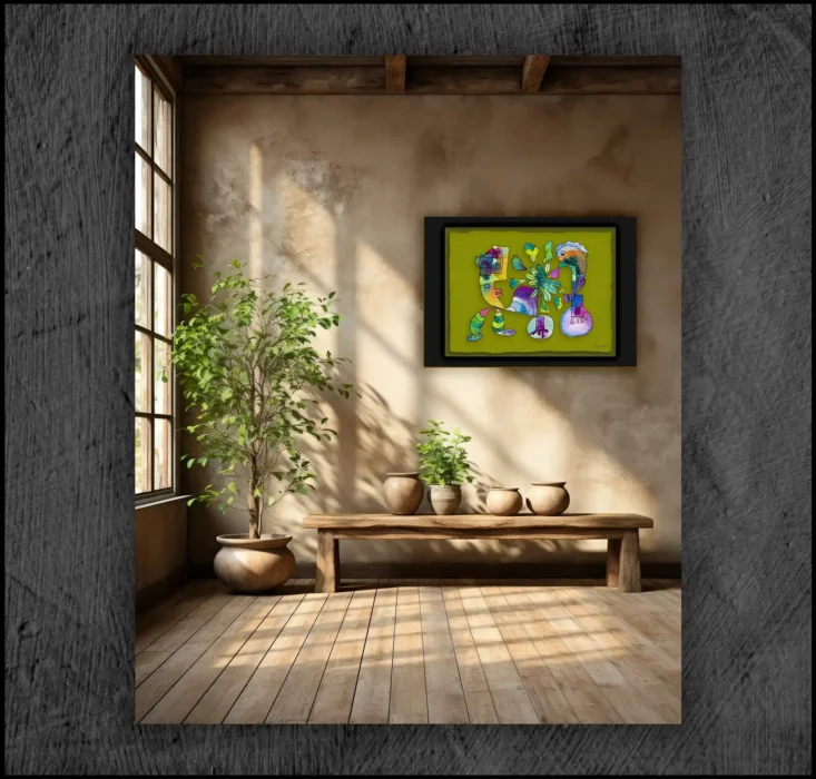 example of an aquarelle, Giclée museum quality, print on the wall of a room