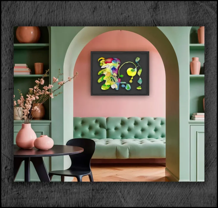 example of an aquarelle, Giclée museum quality, print on the wall of a room