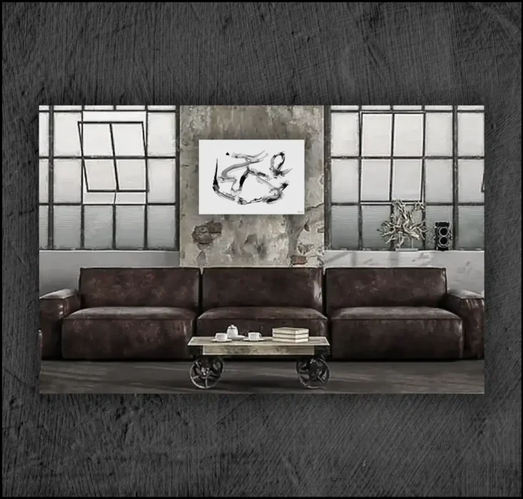 Example of an abstract chinese ink, musuem quality Giclée print on the wall of a room