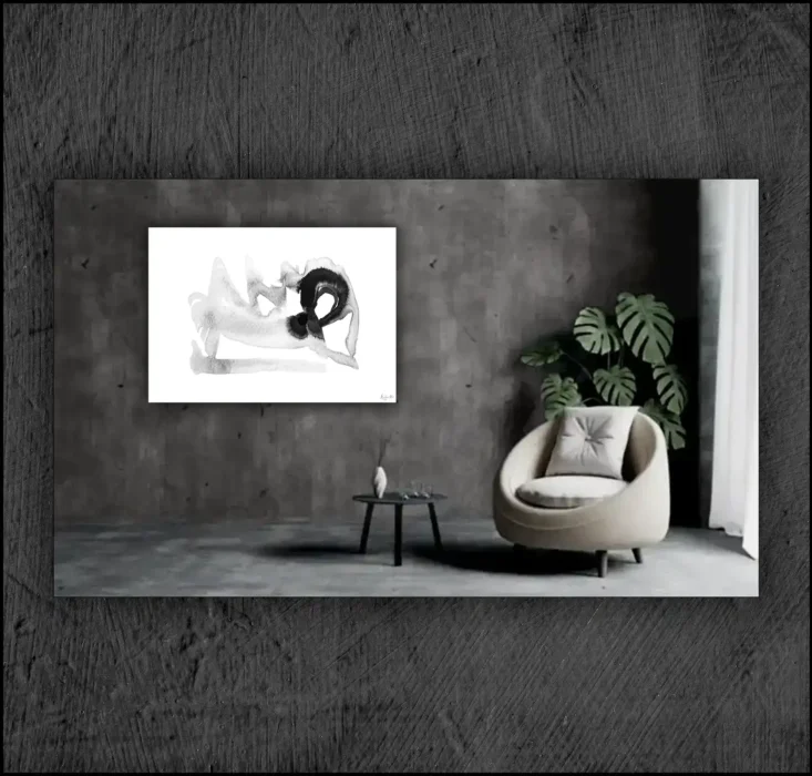 Example of an abstract chinese ink, musuem quality Giclée print on the wall of a room