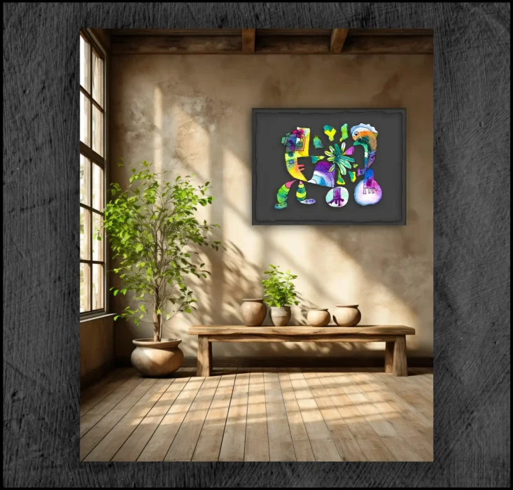 example of an aquarelle, Giclée museum quality, print on the wall of a room