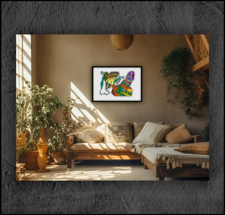 example of an aquarelle, Giclée museum quality, print on the wall of a room