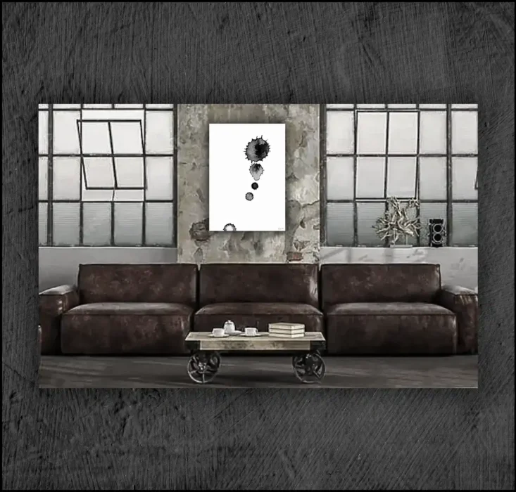 Example of an abstract chinese ink, musuem quality Giclée print on the wall of a room