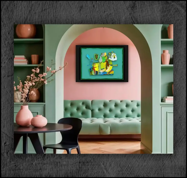 example of an aquarelle, Giclée museum quality, print on the wall of a room