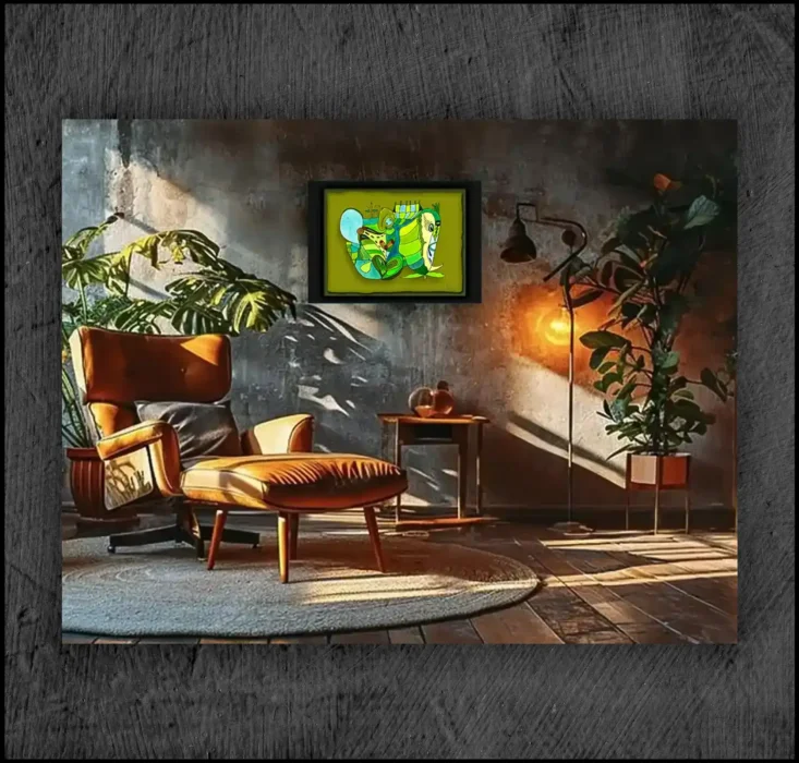 example of an aquarelle, Giclée museum quality, print on the wall of a room