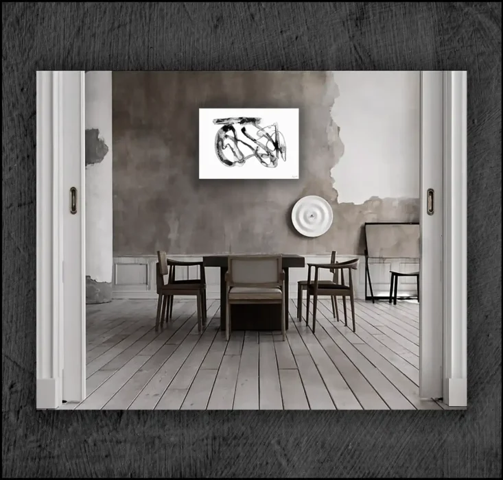 Example of an abstract chinese ink, musuem quality Giclée print on the wall of a room